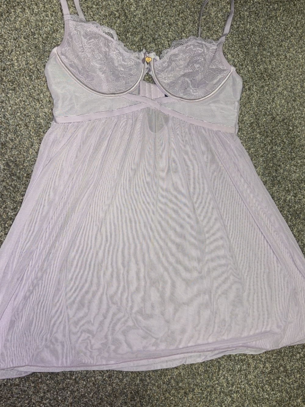Rachel Sheer Lavender Lace Babydoll Chemise with Heart Charm